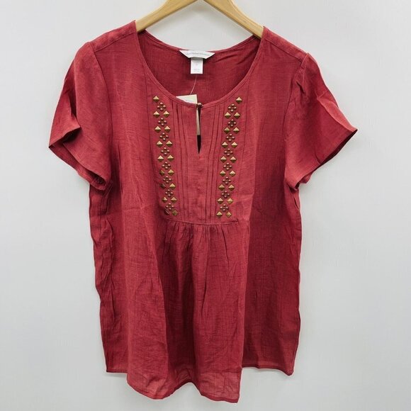 Christopher & Banks Womens Size Medium Studded Short Sleeve Popover Blouse 1266 - Picture 1 of 5